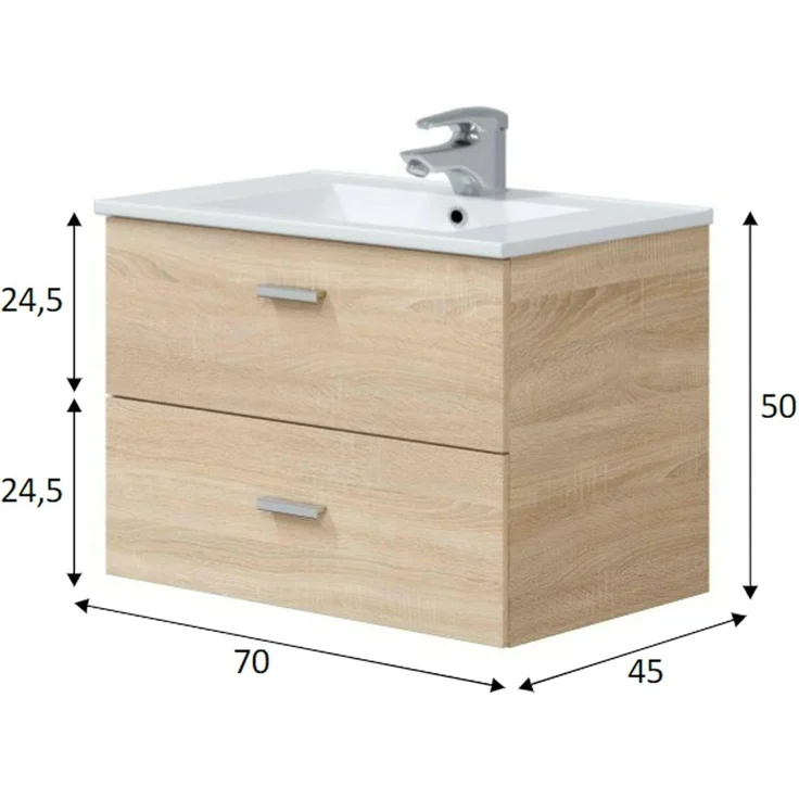 Dmora - Badezimmermöbel Denison, Badezimmerschrank, Mehrzweckschrank, Hängeschrank mit Spiegel, 70x45 h50 cm, Eiche – Bild 3