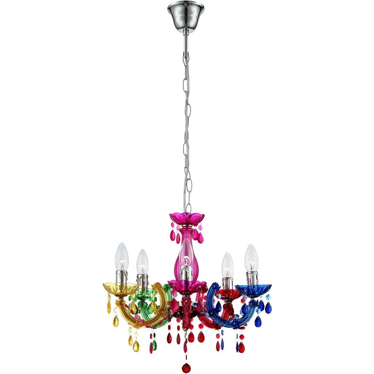 Kronleuchter, Lüster, Kristalle, bunt, 5-flammig, H 128 cm – Bild 1