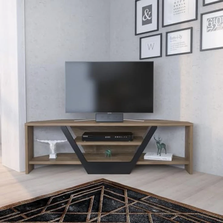 Hanah Home Stylish TV Stand, Walnut & Black, 120 x 35 x 36.8 cm | 100% Melamine Coated Particle Board, 18 mm Thick | Modern Design for Living Room & Entertainment Spaces – Bild 2