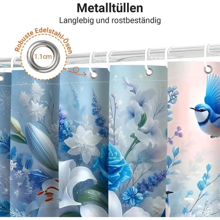 Duschvorhang 180x200 Polyester Blauer Vogel 180 x 200 cm – Bild 4