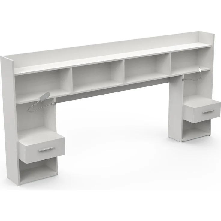 Calicosy Kopfteil mit Nachttischen und integrierten LED-Leselampen Weiß B108,5 cm - CHICAGO - Weiß – Bild 3