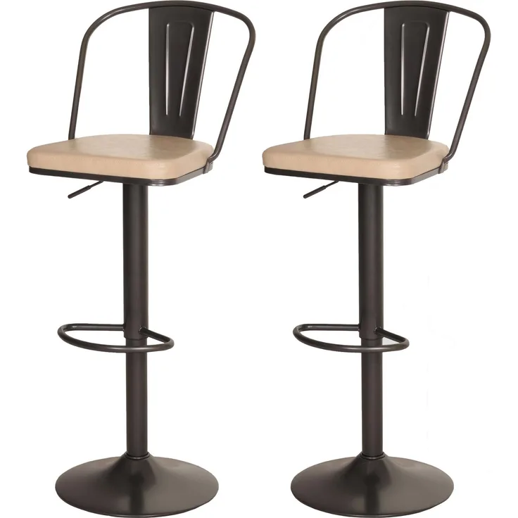 2er-Set Barhocker HWC-H10a, Tresenhocker Barstuhl, höhenverstellbar drehbar Industrial Kunstleder Metall ~ vintage beige
