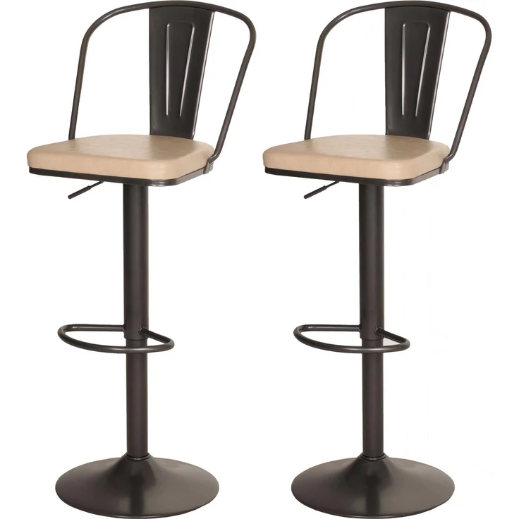 2er-Set Barhocker HWC-H10a, Tresenhocker Barstuhl, höhenverstellbar drehbar Industrial Kunstleder Metall ~ vintage beige – Bild 1