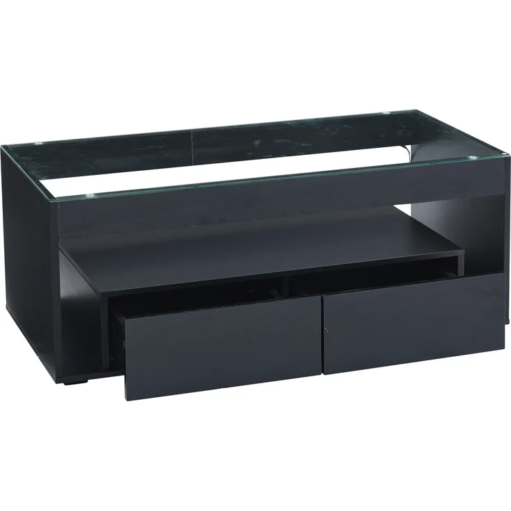 Couchtisch aus Spanplatte mit 16-farbiger LED-Beleuchtung, 2 Schubladen & gehärtetem Glas, 100x50x40 cm, Schwarz – Bild 9