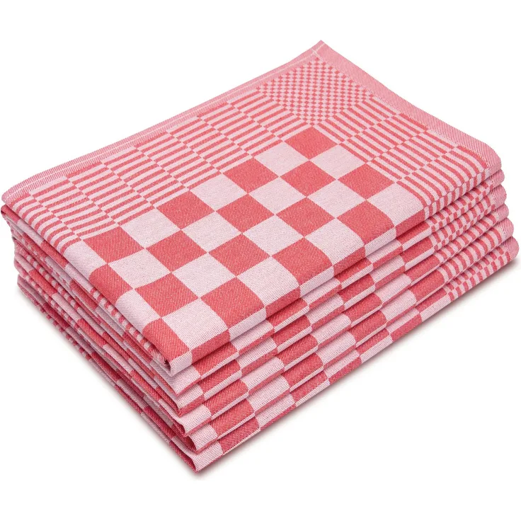 ZOLLNER 6er Set Geschirrtücher, 65x65 cm, 100% Baumwolle, rot kariert