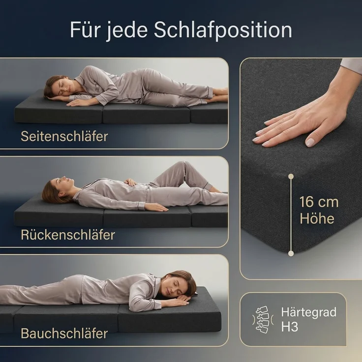 Arensberger Amalia Gästebett Klappmatratze 90x200 cm | 16 cm NANOCELL® Gelschaum | Faltmatratze mit Transporttasche für Gäste & Camping – Bild 3