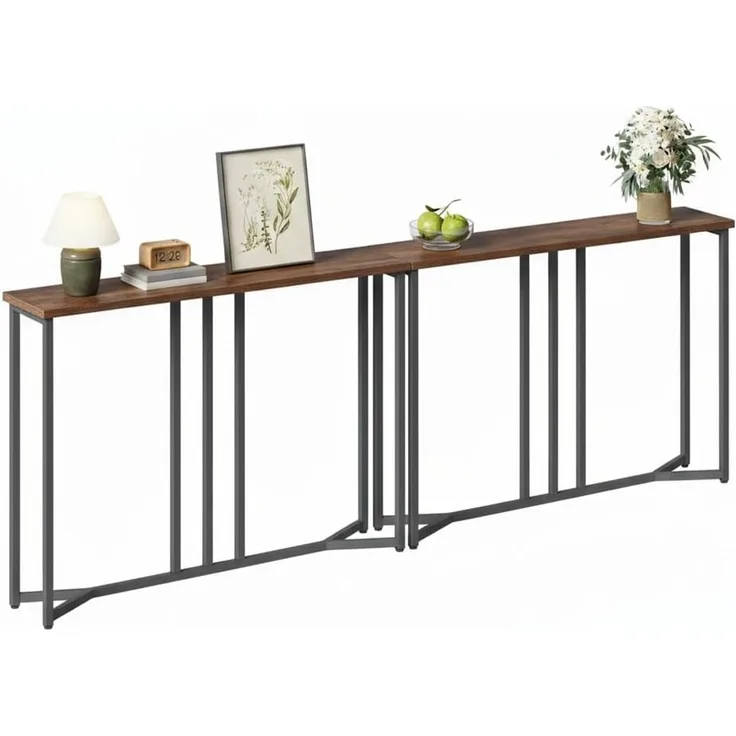 YITAHOME Konsolentisch, 2er-Set 80CM Flurtisch Schmal, Sofatisch, Beistelltisch, Schmales Regal, Console Table für Wohnzimmer, Flur, Eingangsbereich, einfache Montage, Schwarz und Braun