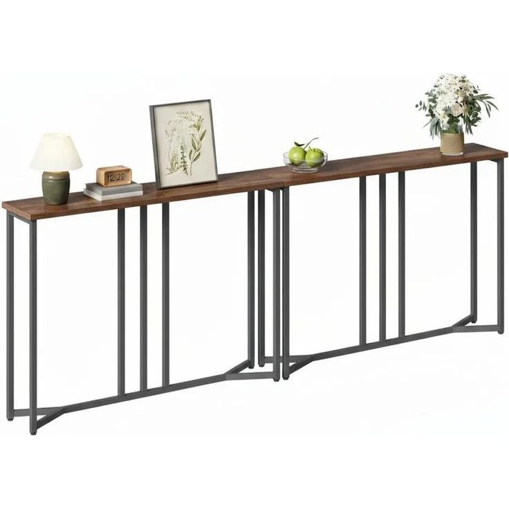 YITAHOME Konsolentisch, 2er-Set 80CM Flurtisch Schmal, Sofatisch, Beistelltisch, Schmales Regal, Console Table für Wohnzimmer, Flur, Eingangsbereich, einfache Montage, Schwarz und Braun