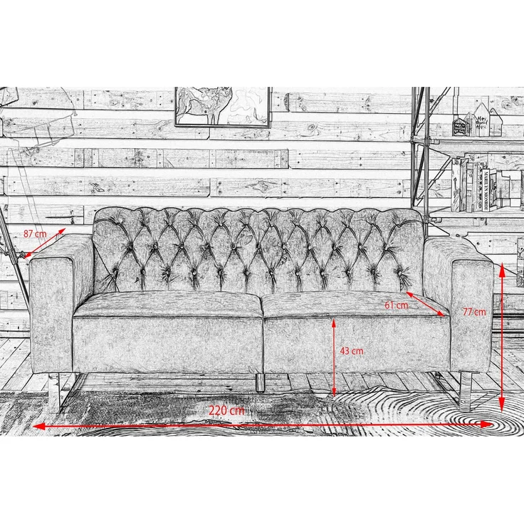 KAWOLA Sofa NILO 3-Sitzer Velvet Vintage moosgrün 77 x 87 x 220 cm – Bild 10