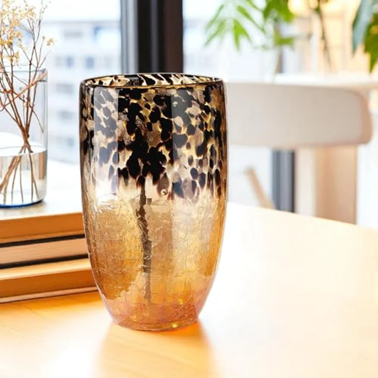 GILDE große Glasvase, handgefertigte Deko Standvase in Marmoroptik, Höhe 29 cm für Pampasgras, Äste und Blumen - ideal für Herbstdeko und Geschenke – Bild 4