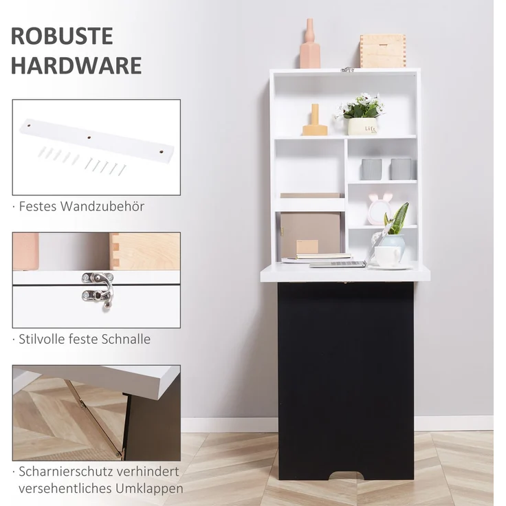 Klappschreibtisch aus MDF mit Schreibtafel und 5 Fächern, 94,5x60x147 cm, Schwarz – Bild 5