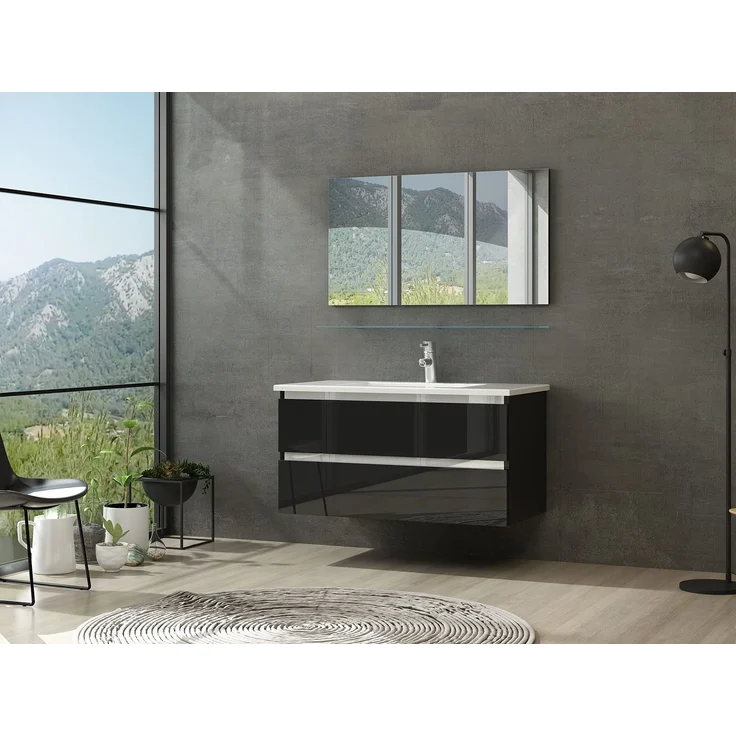 Homeline Badmöbel Set mit Schubladen Glas ablage (Marcel Schwarz, 90 cm ohne Hochschrank) – Bild 1