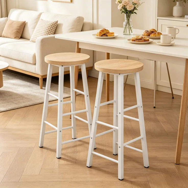 Küche Hocker,Frühstück Hocker,Tisch Hocker,Bistro Stil Hochstuhl,Satz von 2 Bar Hocker,Bar Stuhl mit Fußlehne(Nur 2Pcs Stühle)--Helles Eichenholz--30x30x71cm--YOUDENOVA – Bild 3