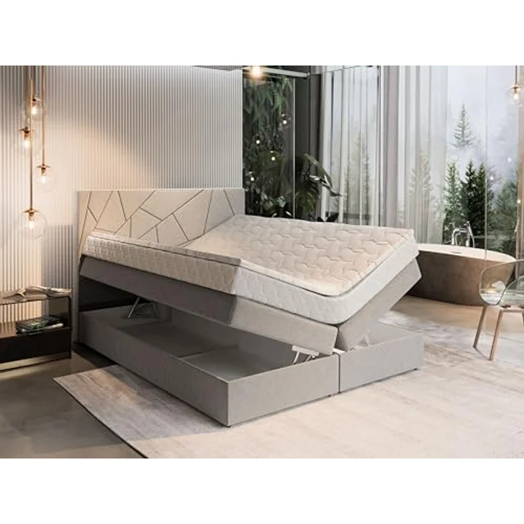 masseno Boxspringbett TRANI 180x200 cm, Komplett-Set mit Bonell Matratze, Topper und Bettkästen, Braun, INARI 24 – Bild 5