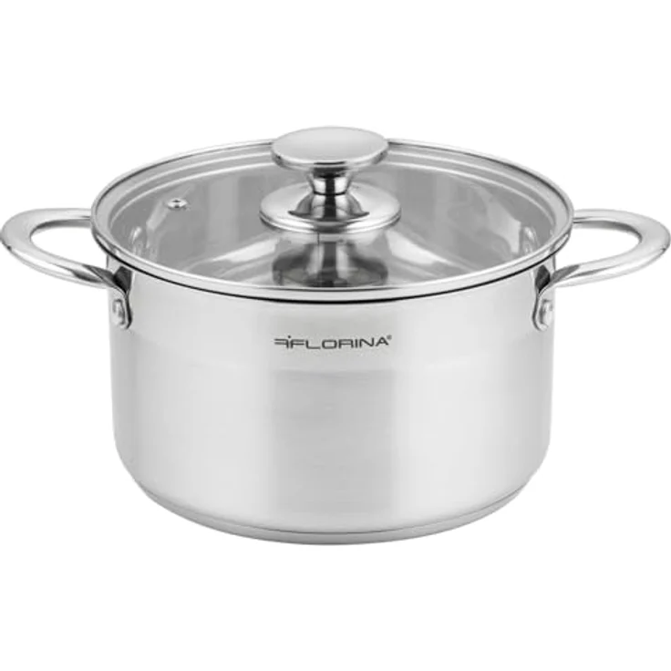 FLORINA Edelstahl Topf 6 l 24 cm Durchmesser I Energiesparender Kochtopf FALCON I Topf mit Glasdeckel und Messskala I 3-lagiger Boden gleichmäßige Wärmeverteilung I Ideal für alle Herdarten – Bild 2