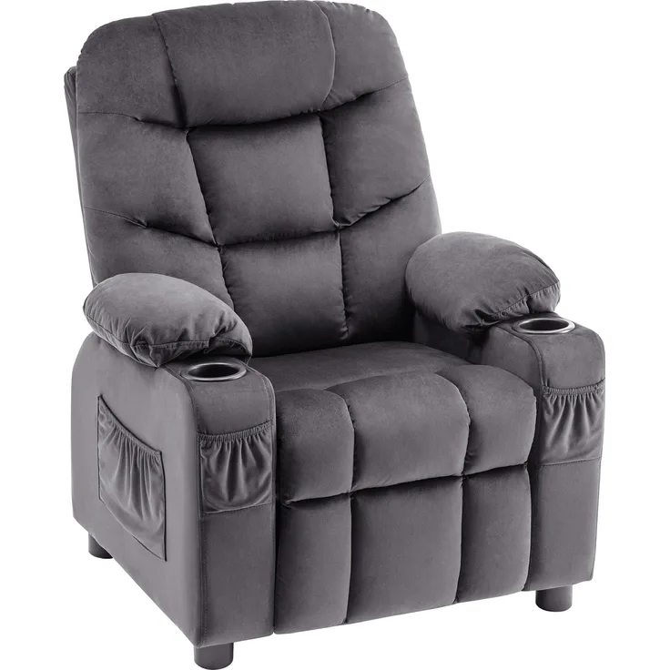 MCombo Kinder Sessel Jugend- und Kindersofa Kindersessel 7355, mit Liegefunktion, Samt, Grau, 72 x 66 x 87 cm