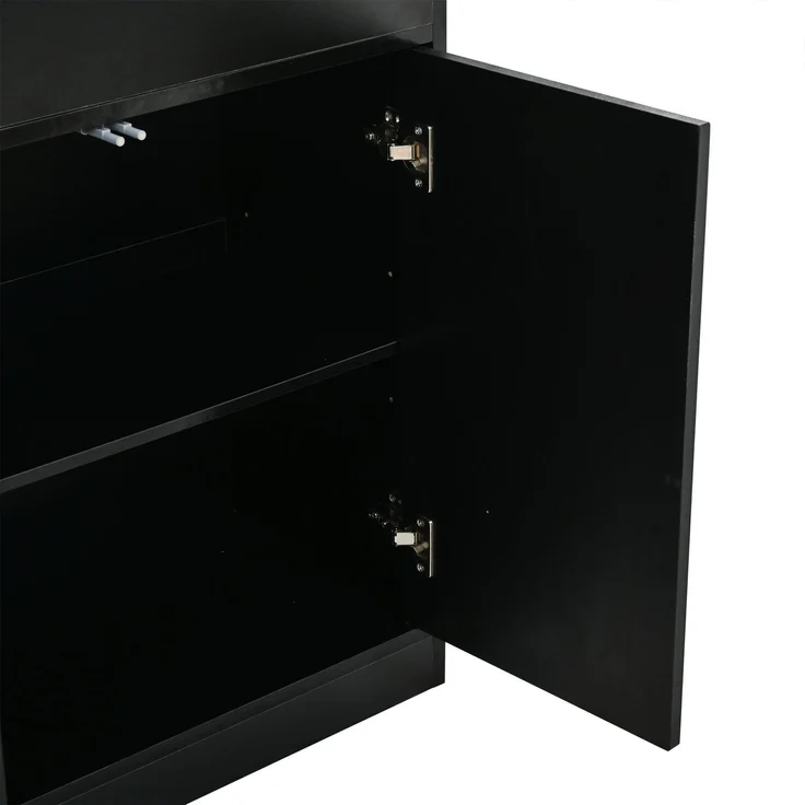 ZUBALIYA Hochschrank mit Glasschranktüren / Hochschrank Glasvitrine mit LED, mit küche und arbeitszimmer, 70 x 34 x 180 cm LED Display Vitrine Mit 2 Schubladen, Schwarz, fürs Wohnzimmer – Bild 13