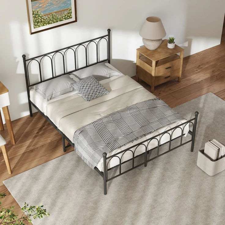 Metallbett 140x200 cm, Schwarz, Lattenrost, Stauraum 27 cm, inkl. Aufbewahrungsnetz, rustikal (ohne Matratze) – Bild 3