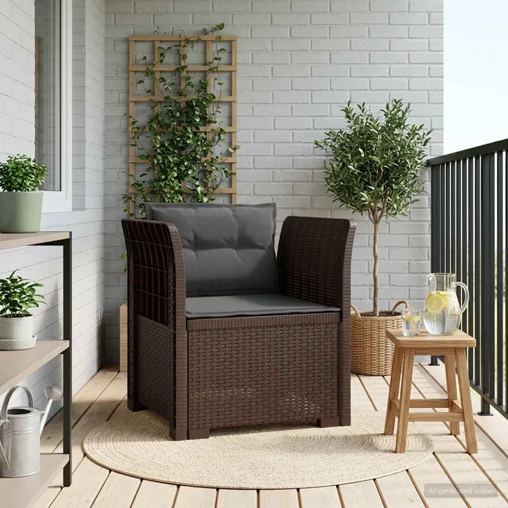 vidaXL 1-Sitzer Sessel mit Kissen Rattan-Look PP Braun 8011873