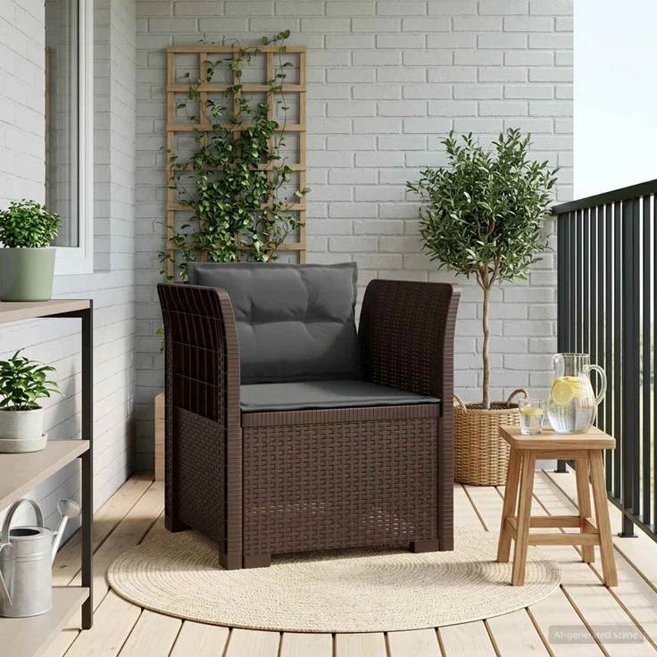 vidaXL 1-Sitzer Sessel mit Kissen Rattan-Look PP Braun 8011873 – Bild 1