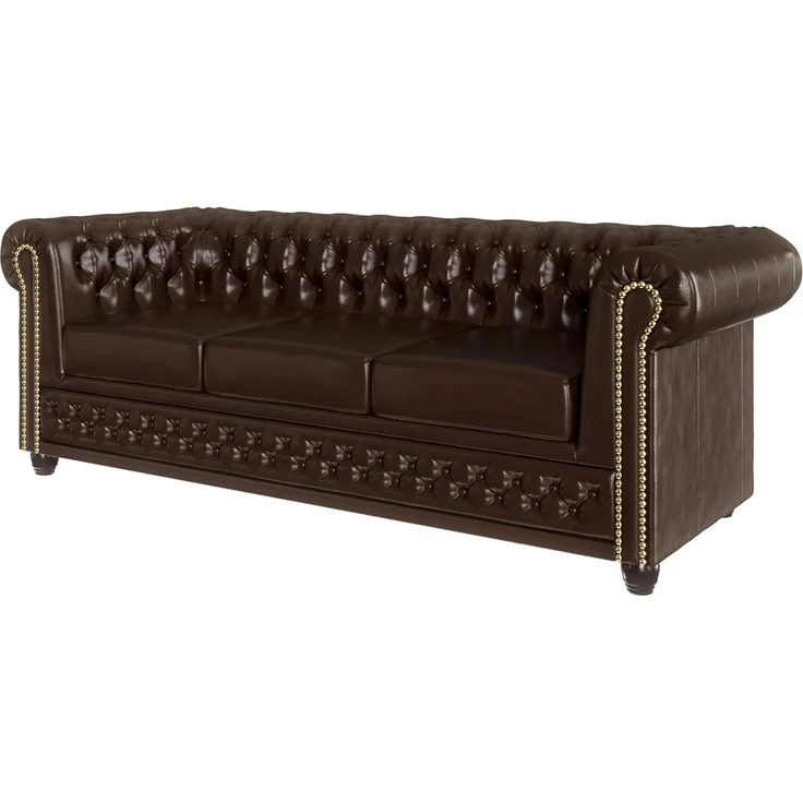 S-Style Möbel Chesterfield-Sofa Jeff 3-Sitzer aus veganem Leder mit Holzfüßen, mit Wellenfederung – Bild 1