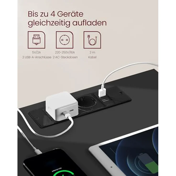 VASAGLE Nachttisch 2er Set, superschnelle werkzeuglose Montage, Toolless-Technologie, Beistelltisch mit Ladefunktion, Nachtschrank mit Schublade, Schlafzimmer, tintenschwarz-cappuccinobeige – Bild 6
