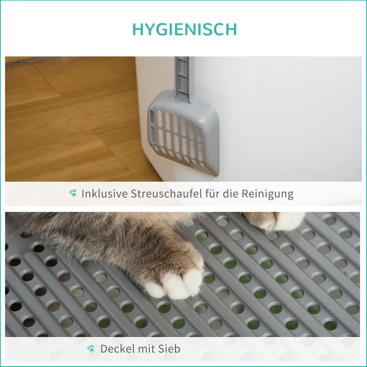 Katzentoilette mit Deckel Katzenklo mit Schaufel, bis 5 kg, Indoor, Kunststoff, Grau+Weiß, 44x55x39cm--Weiß--44x55x39cm--YOUDENOVA – Bild 4