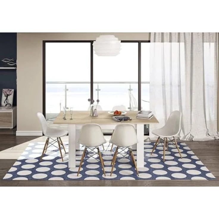 Dmora - Ausziehbarer Midland-Tisch, ausziehbare Konsole für das Esszimmer, zu öffnender Küchentisch mit Verlängerung, 140/190 x 90 x 78 cm, Eiche und Weiß – Bild 5