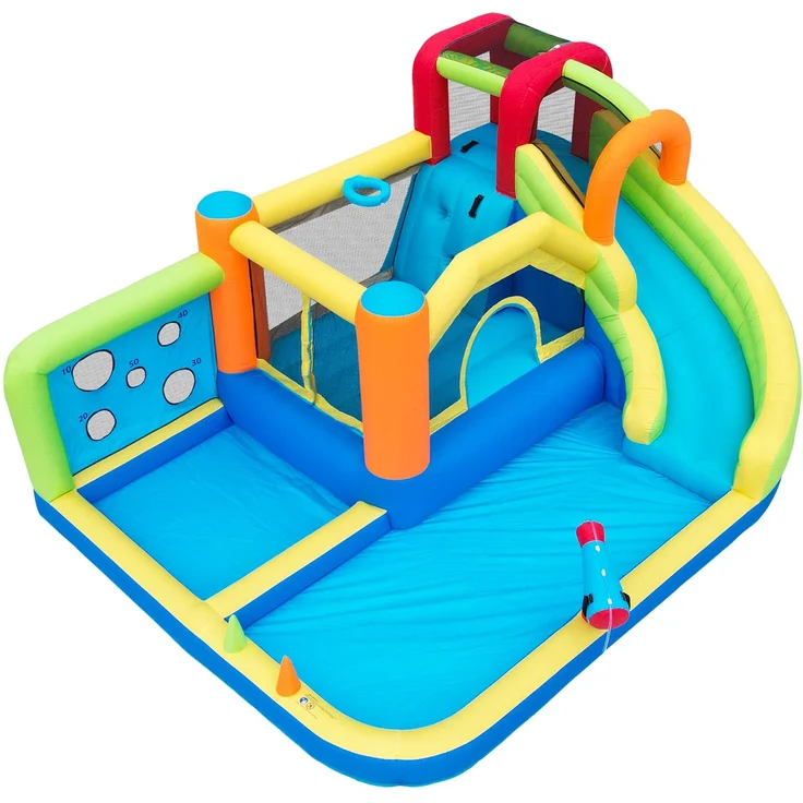LVHOM Aufblasbare Hüpfburg mit Gebläse, Spielpool, Trocken-/Wasserrutsche, Springburg Outdoor, Wasserpark mit Trampolin, Planschbecken, 410 x 315 x 203cm – Bild 4