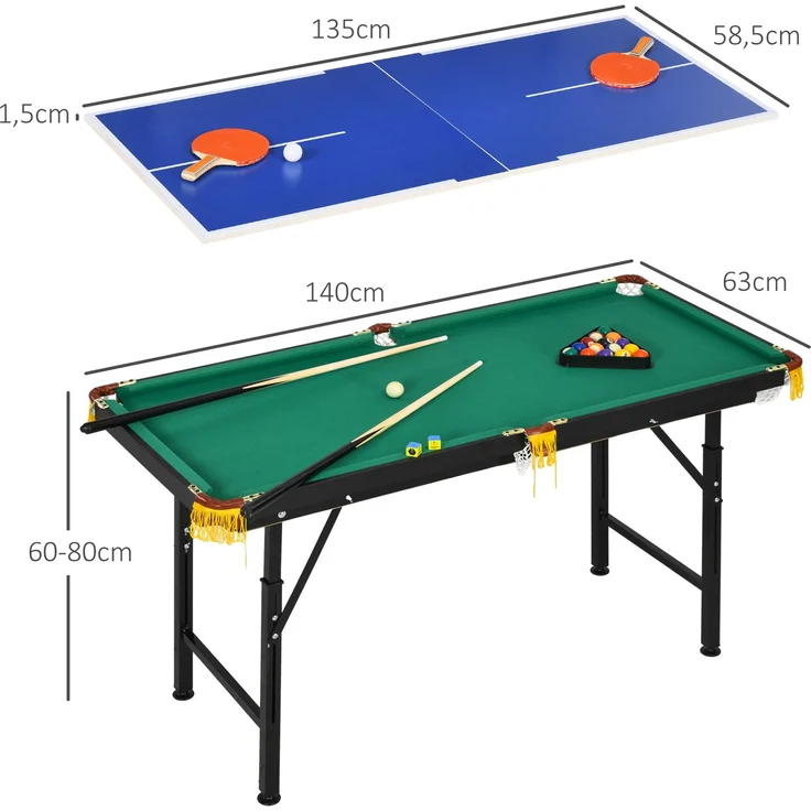 MELAYR, 2-in-1 Billardtisch, Tischtennisplatte, mit Zubehör, 140x63x80cm, Blau/Grün – Bild 5