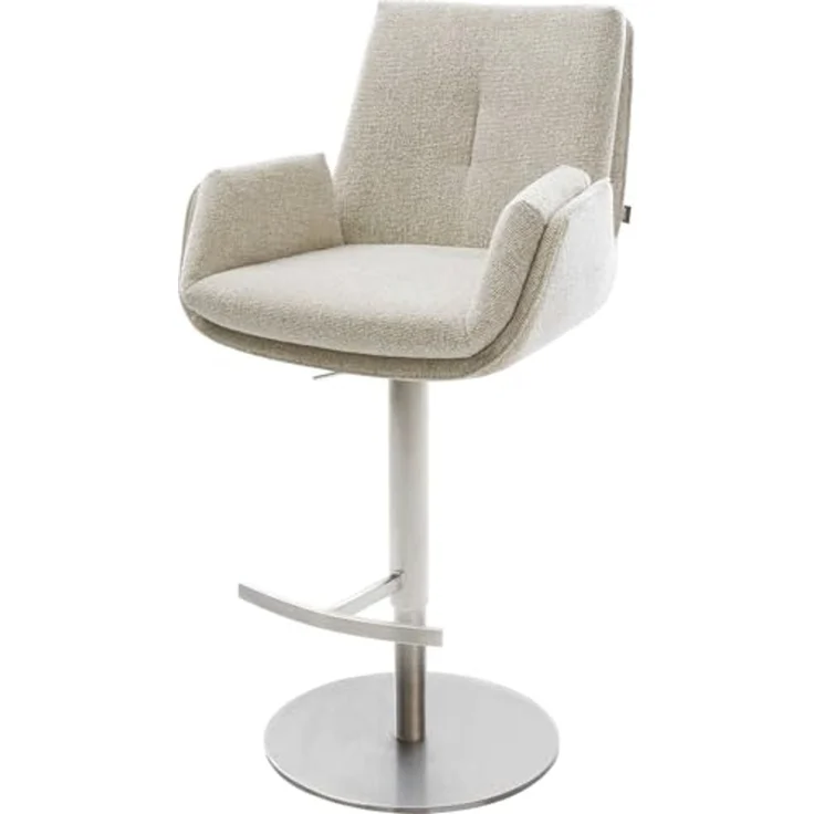 Barstuhl Clea-Flex Webstoff Soft Beige Drehfuß höhenverstellbar Edelstahl Silberfarben – Bild 1