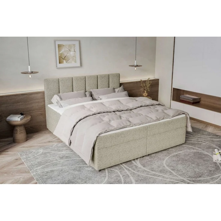 99rooms Boxspringbett Bergamo (Schlafzimmerbett, Bett), 140/160/180/200x200 cm, in Webstoff MALMO_NEW, mit Topper – Bild 3