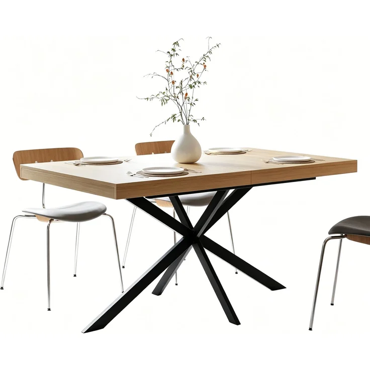 Esstisch 140-180x80x76 cm aus MDF und Metall mit Hidden Storage und Ausziehfunktion – Bild 7