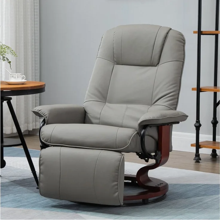 HOMCOM Relaxsessel Ruhesessel TV-Sessel Schlafzimmer Kunstleder (Liegesessel, 1-St, Fernsehsessel), für Wohnzimmer, Büro, Grau