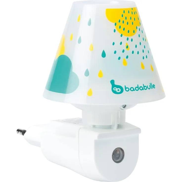 Badabulle B015011 LED-Nachtlicht mit Schirm für die Steckdose, mit Tag/Nacht-Einschaltautomatik, Mehrfarbig (Baby Blau/Gelb/Mehfarbig)
