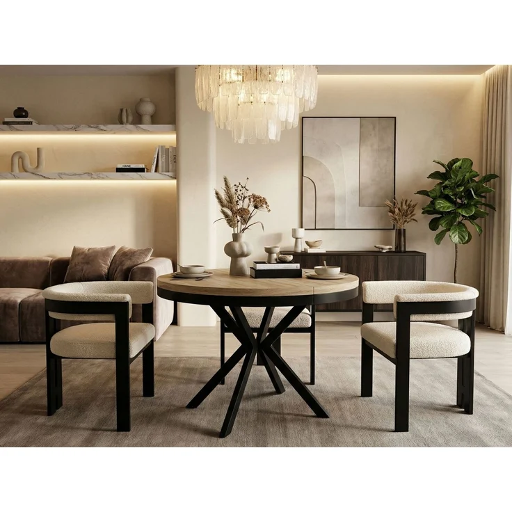 WFL GROUP Esstisch Ross ausziehbar rund industrial mit schwarzen Metallbeinen (MADE IN EU, erhältlich in 3 Größen – 90/100/120 cm ausziehbar auf 170/180/200 cm), platzsparender Tisch in Holzoptik für Küche, Esszimmer oder Wohnzimmer – Bild 5