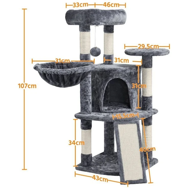 Yaheetech Kratzbaum 106 cm (H), Kletterbaum Katzenbaum mit Katzenhöhle & Sisalstämme & Kratzbrett – Bild 2
