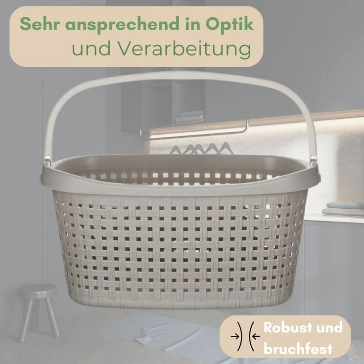 GarPet Wäschekorb Wäschekorb mit Henkel 40 L Wäschewanne Wäschebox Wanne Rattan Optik – Bild 4