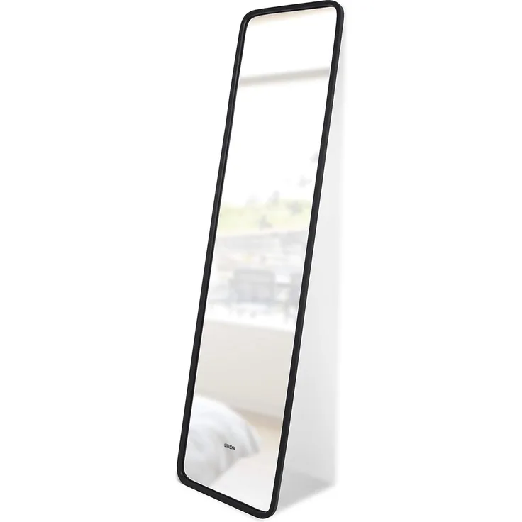 Umbra Hub Standspiegel, Ganzkörperspiegel, Garderobe, Dekospiegel, Schwarz, Spiegel, H 157 cm, 1013215-040