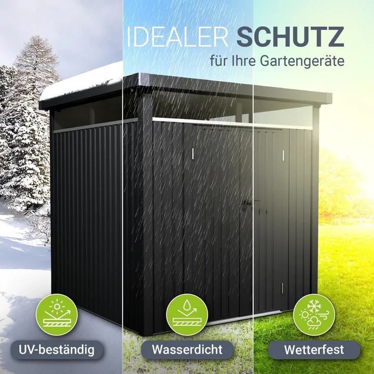 Juskys Gerätehaus Luzern 5,2 m² - Metall Geräteschuppen mit Türen & Fenstern - wetterfest & abschließbar - Fahrradgarage, Gartenhaus - Anthrazit – Bild 3