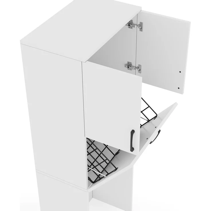 Flieks Waschmaschinenschrank, Doppeltüren, Metallkorb und Klappfach, 65 x 40 x 180.5 cm, Weiß – Bild 9