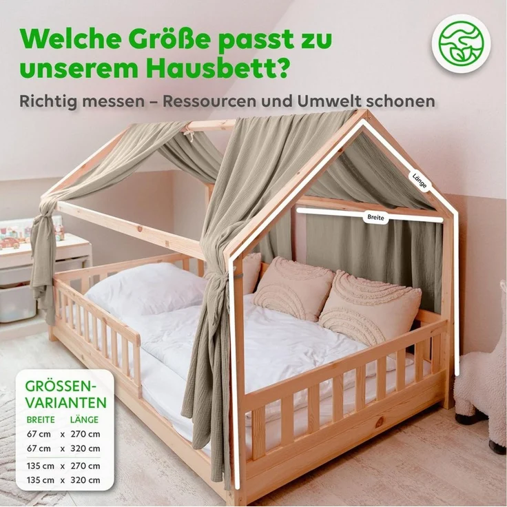 lilimaus Betthimmel Hausbett Himmel 2er-Set aus 100% Musselin - für Kinderbett (1-tlg), Set mit 2 abgestimmten Stoffbahnen - weich & schnell montiert – Bild 4