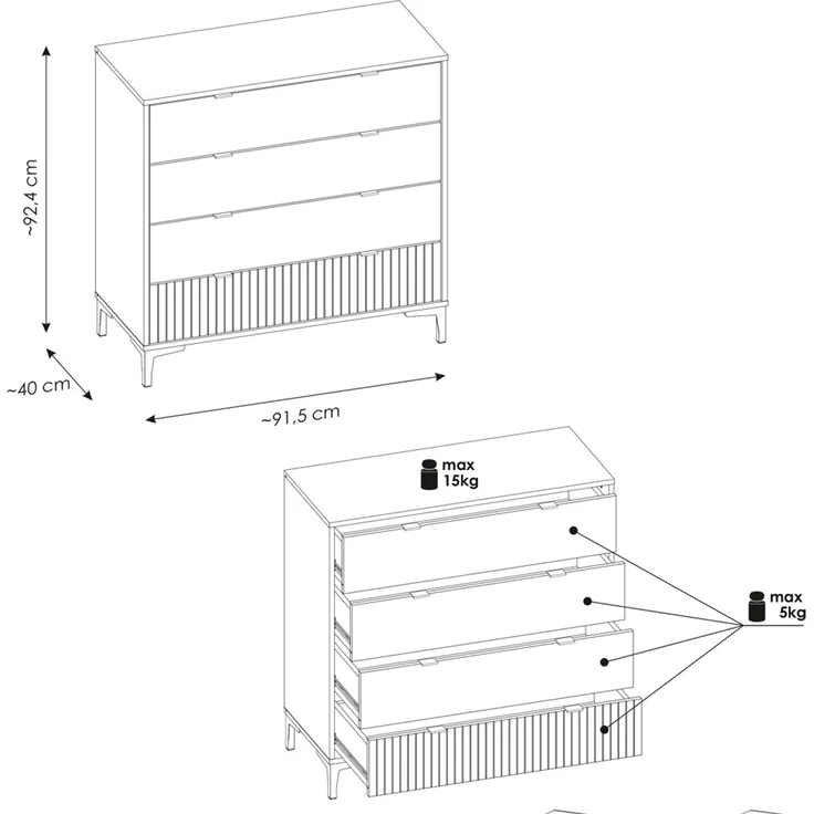 Jugendzimmer Komplett Set RISBY-129 mit Schreibtisch und Bett 90x200 cm in Eiche mit weiß und Rillen Design – Bild 10
