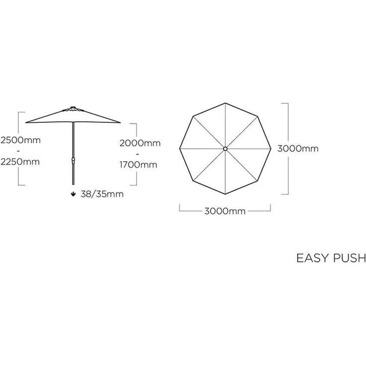 EASY PUSH Schirm Ø 300 cm Aluminium silber / anthrazit – Bild 3