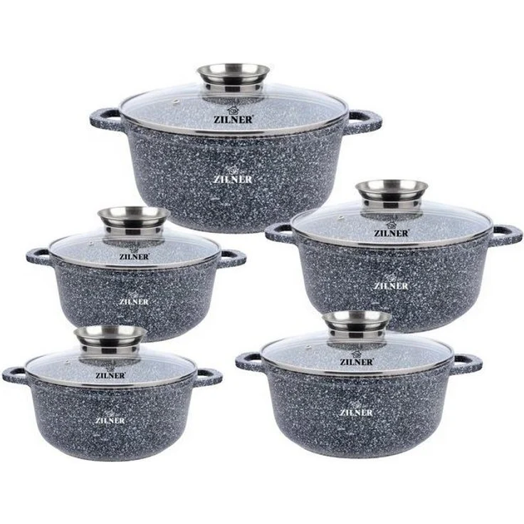 Zilner Topf-Set Graue Töpfe mit Keramik-marmorbeschichtung, Induktionstöpfe, Aluminium, Keramik (10-tlg) – Bild 4