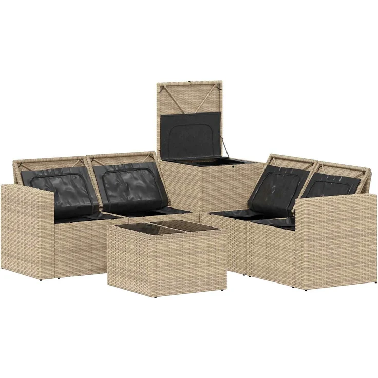 vidaXL Sofa Set 6 stk. Beige und Cremeweiß Polyrattan und Stahl 3447414 – Bild 7