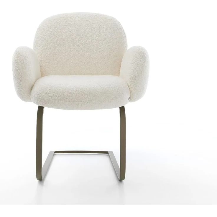 Freischwinger Nube-Flex mit Armlehnen Bouclé Weiß Freischwinger flach Effektfinish Titan Taschenfederkern – Bild 4
