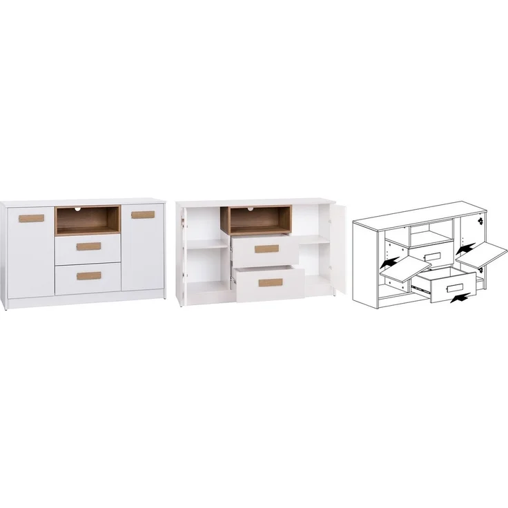 Marmex Möbel Grant Set-18 Kleiderschrank-Set 2-teilig, Eckschrank und Kommode für das Schlafzimmer, Möbelset für das Zimmer mit Eckschrank und Kommode, laminierte Spanplatte, weiß+riviera Eiche – Bild 2