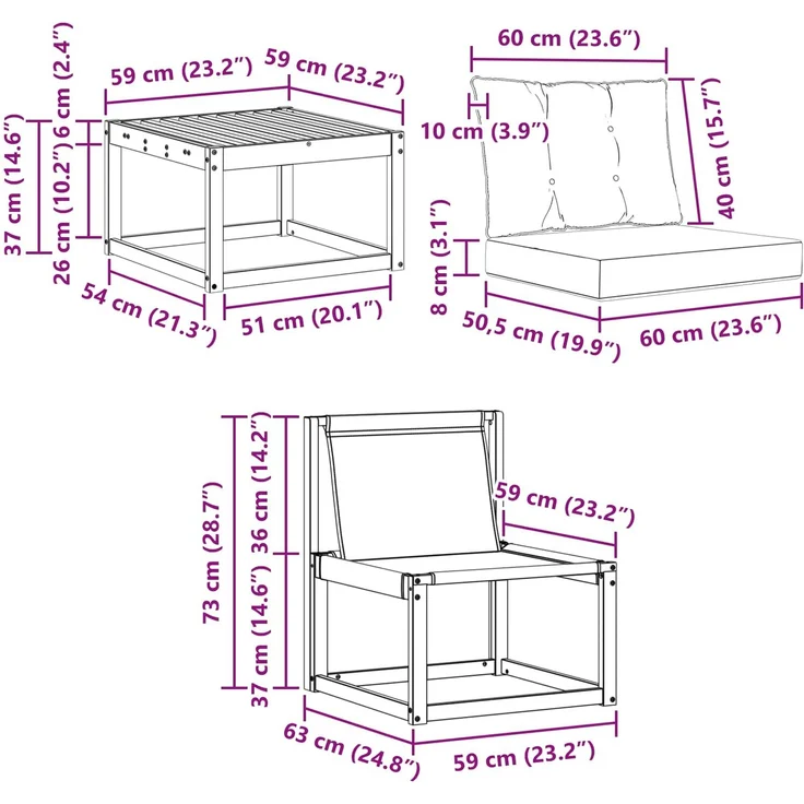 vidaXL Outdoor-Sofagarnitur 6 stk. 5-Sitzer Weiß und Schwarz 3389206 – Bild 12