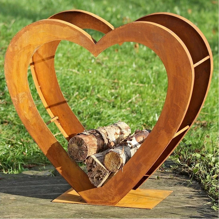 mucHome Kaminholzregal aus Metall, Herz-Design, Freistehend, Höhe 75 cm, Rostoptik Edelrost, Kamin Holzaufbewahrung für Outdoor – Bild 3